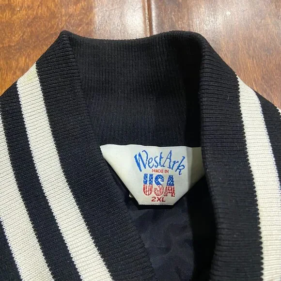 West Ark Vintage 70s 80s Central Indiana Warehouse Bomber Jacket Black Mens 2XL - Picture 8 of 10
